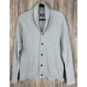 Chaps Shawl Collar Cardigan Sweater Mens L Gray Knit Cotton Grandpacore Preppy